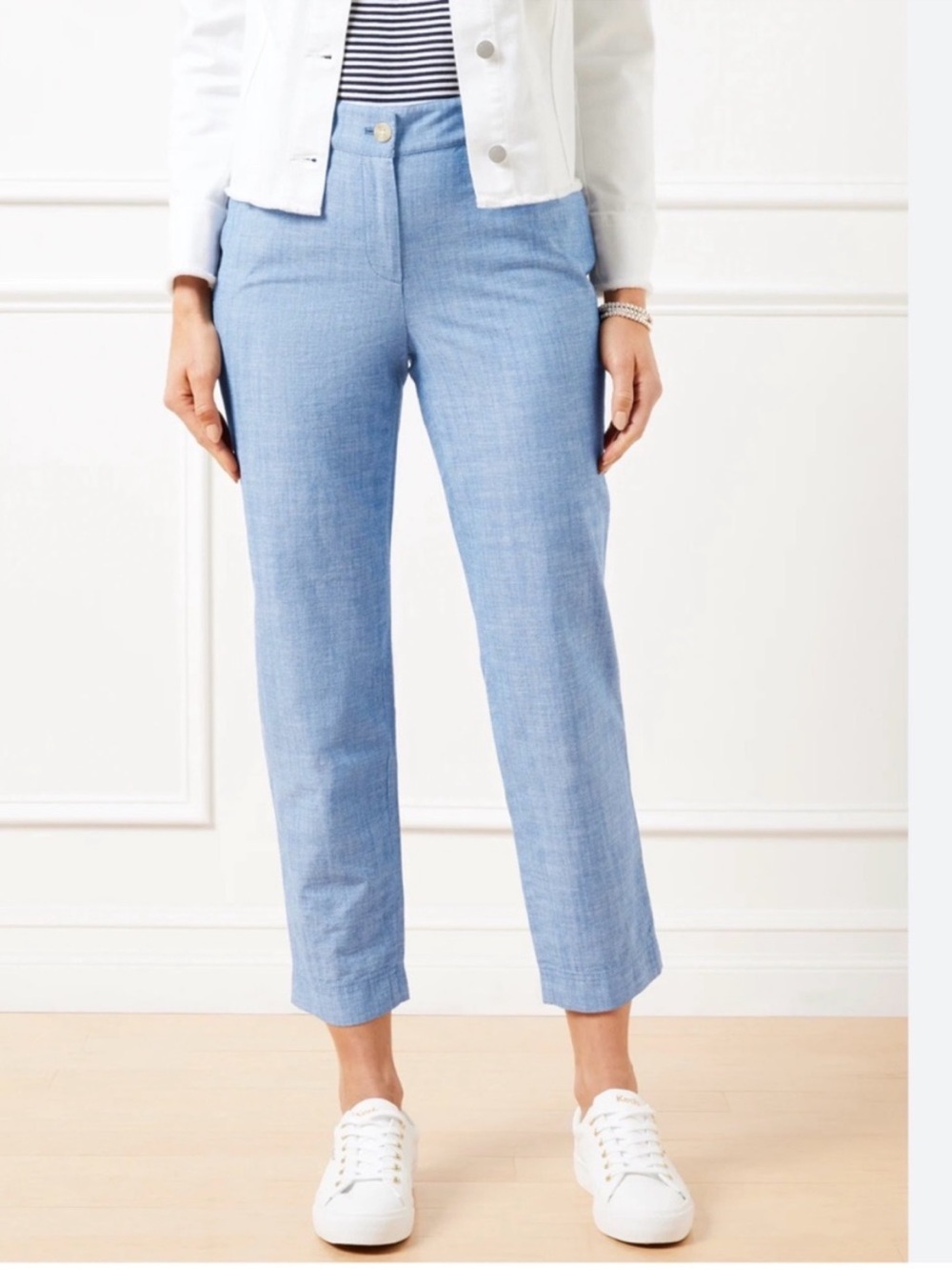 NWT TALBOTS Plus 20W Chambray Light Blue Cropped Straight-Leg Pants